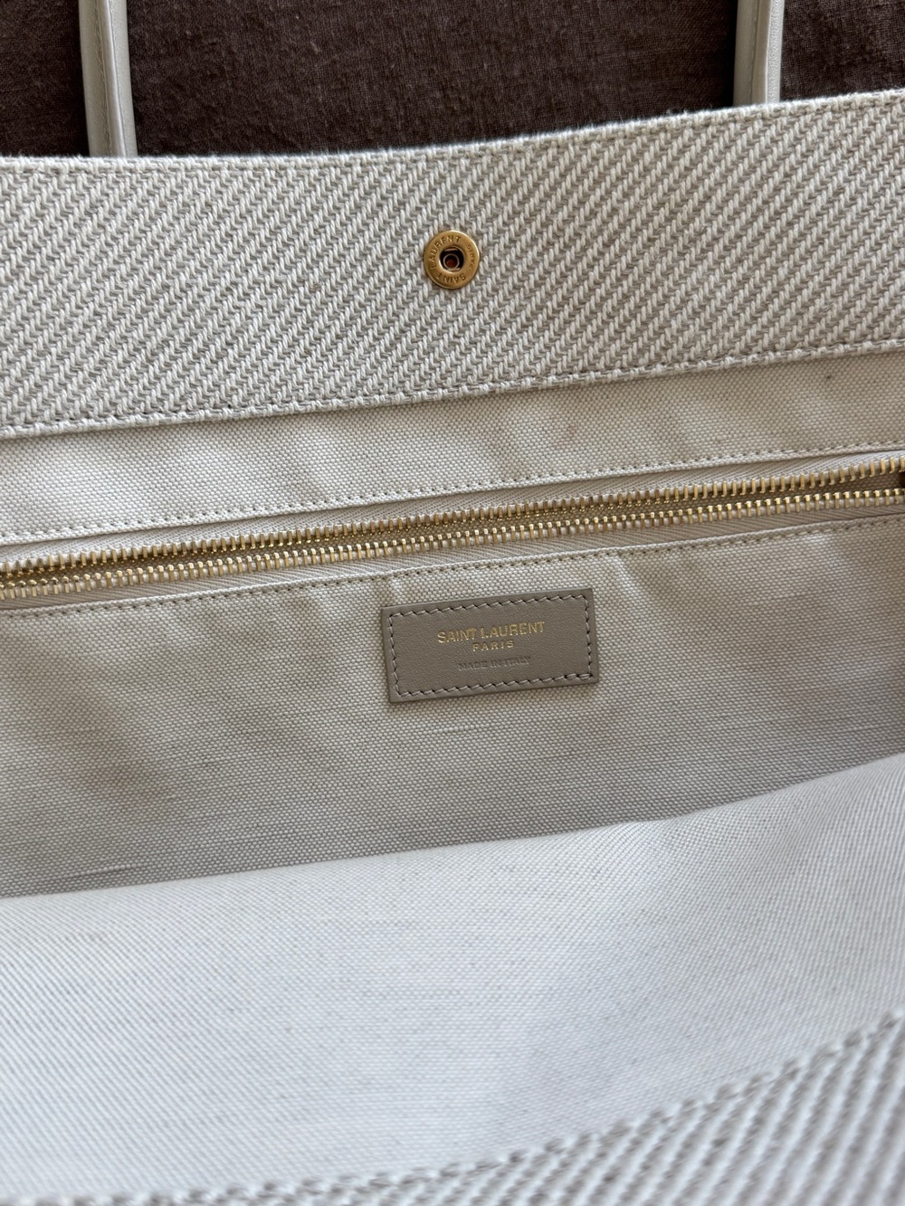 Saint Laurent Rive Gauche Cream Canvas Tote - Picture 3 of 8